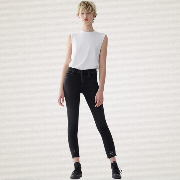 AGOLDE Sophie High Rise Skinny Jeans Womens 25 Black Crop Raw Frayed Hem - Picture 1 of 13